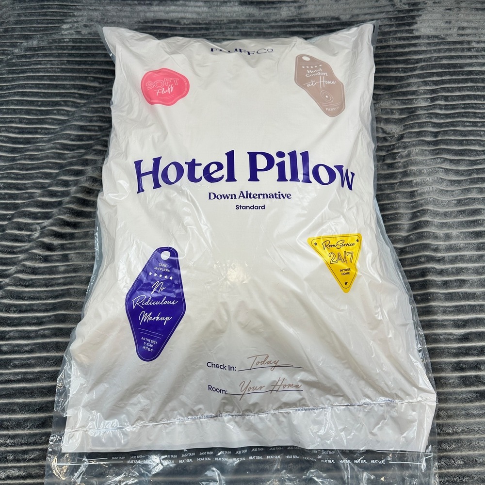 Fluff Co Down Alternative Hotel Pillow Standard Size White Cotton Shell Soft
